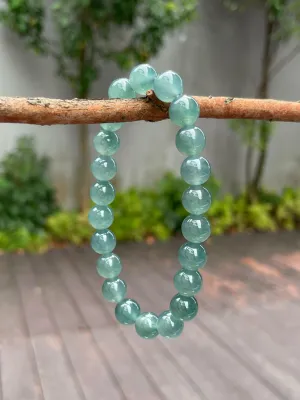 Greenish Blue Jade Bracelet - Round Beads (NJBA075)