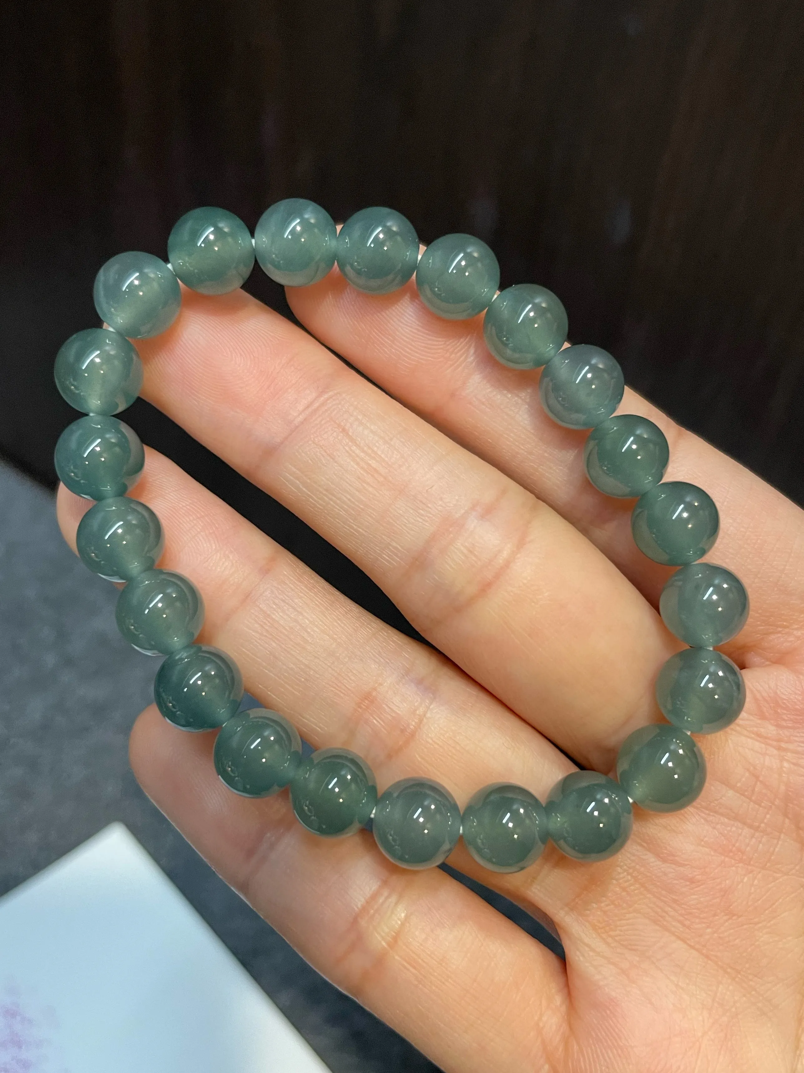 Greenish Blue Jade Bracelet - Round Beads (NJBA075)
