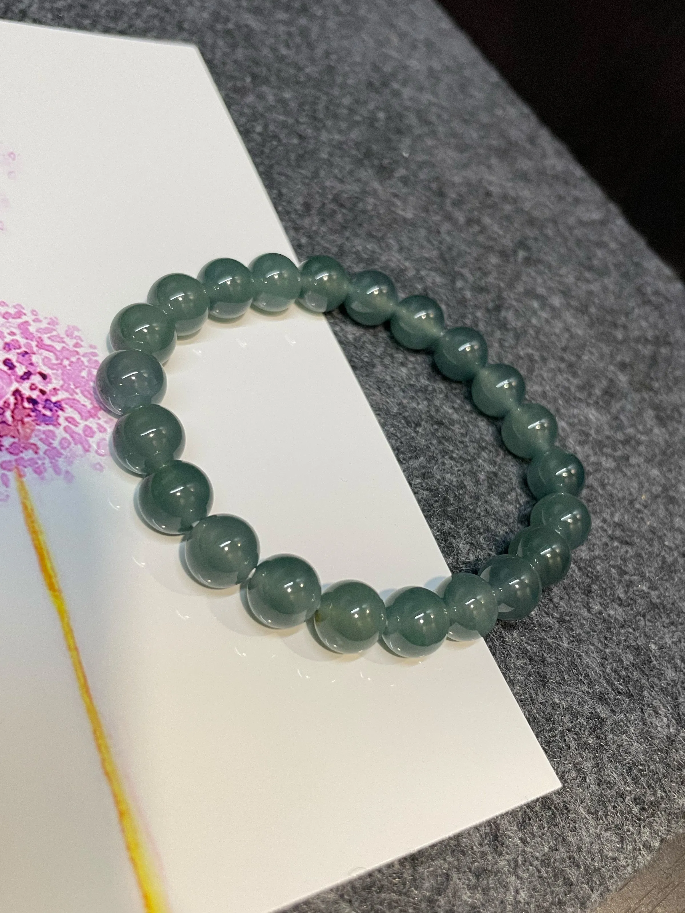 Greenish Blue Jade Bracelet - Round Beads (NJBA075)