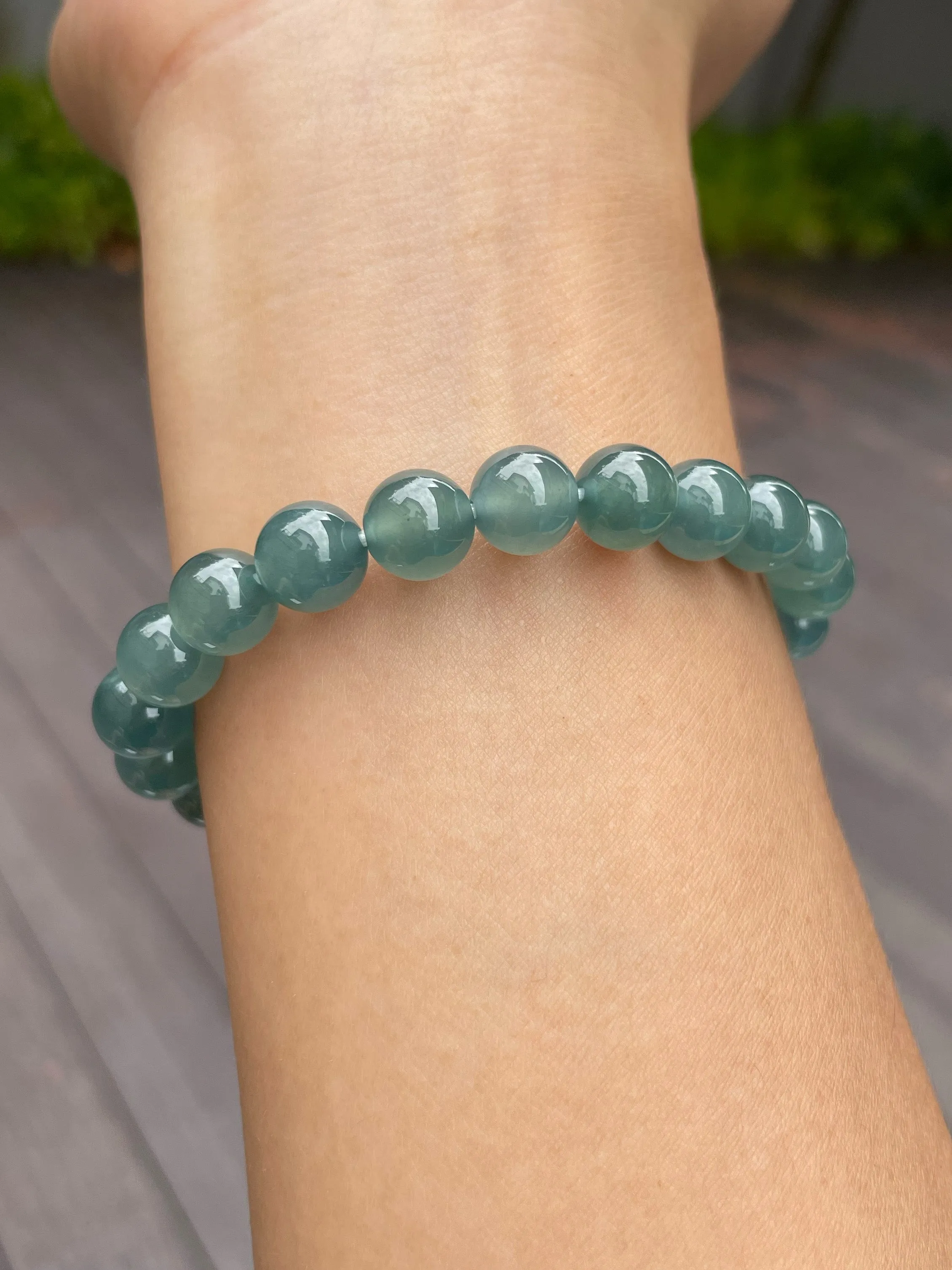 Greenish Blue Jade Bracelet - Round Beads (NJBA075)