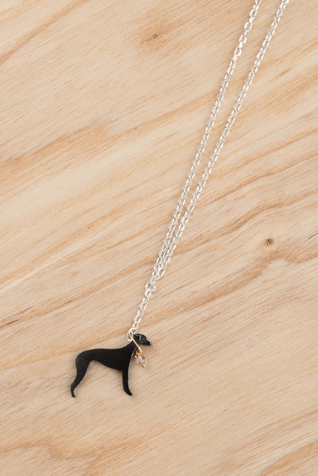 Greyhound Necklace in silver, gold plate or black