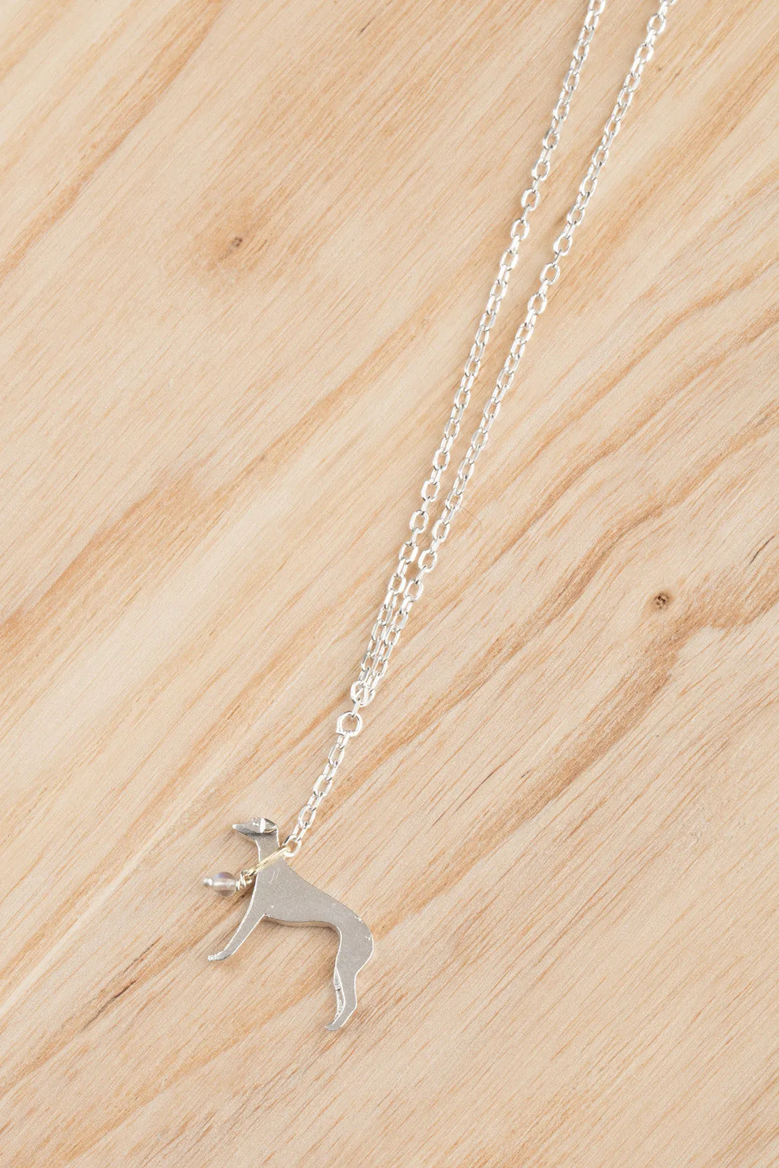 Greyhound Necklace in silver, gold plate or black