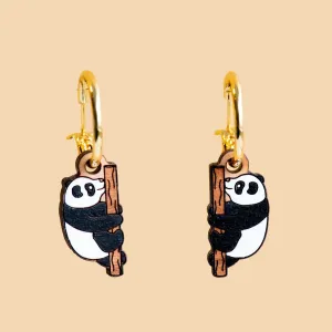 Hand-Painted Cherry Wood Panda Hoop Earrings - PEL10184