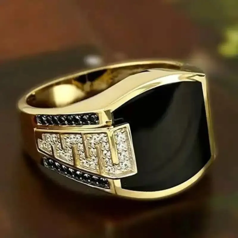 Handmade Signet Turkish Men Ring Vintage Trendy Two Tone Inlaid Black Zircon Metal Eagle Punk Rings Wedding Party Retro Jewelry