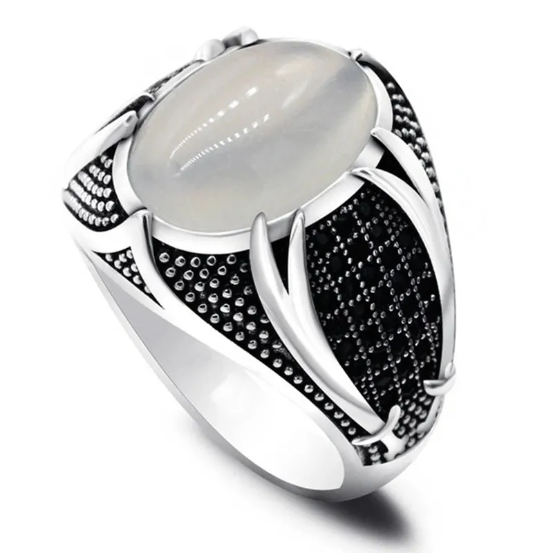 Handmade Signet Turkish Men Ring Vintage Trendy Two Tone Inlaid Black Zircon Metal Eagle Punk Rings Wedding Party Retro Jewelry