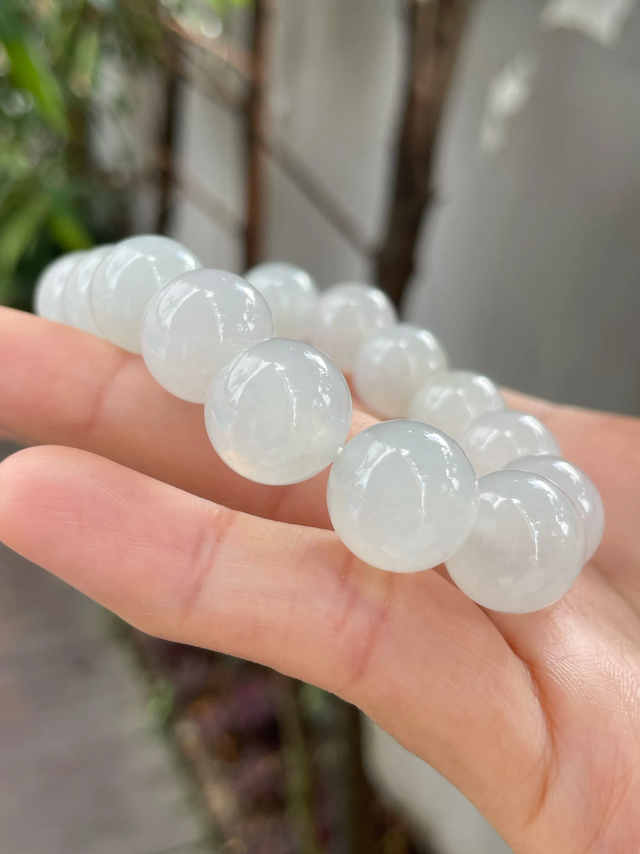 Icy White Jade Bracelet - Round Beads (NJBA055)