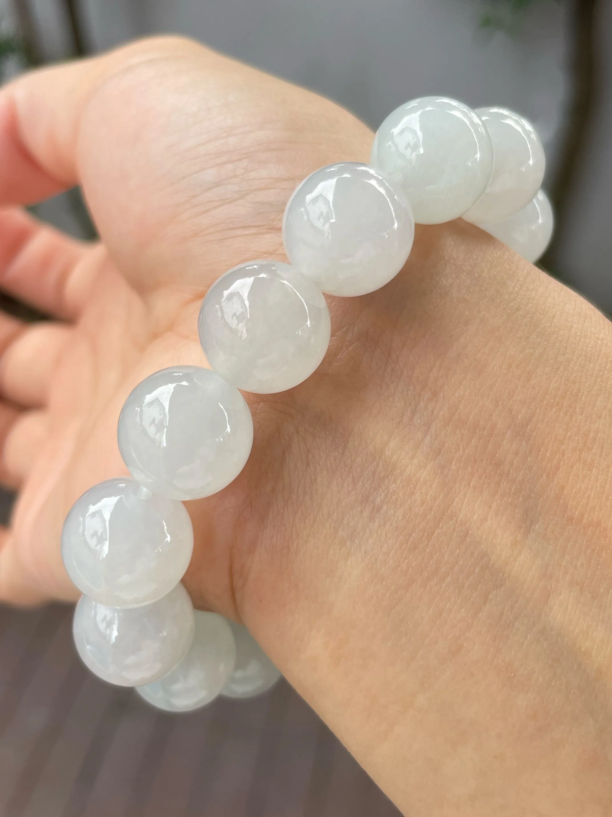 Icy White Jade Bracelet - Round Beads (NJBA055)