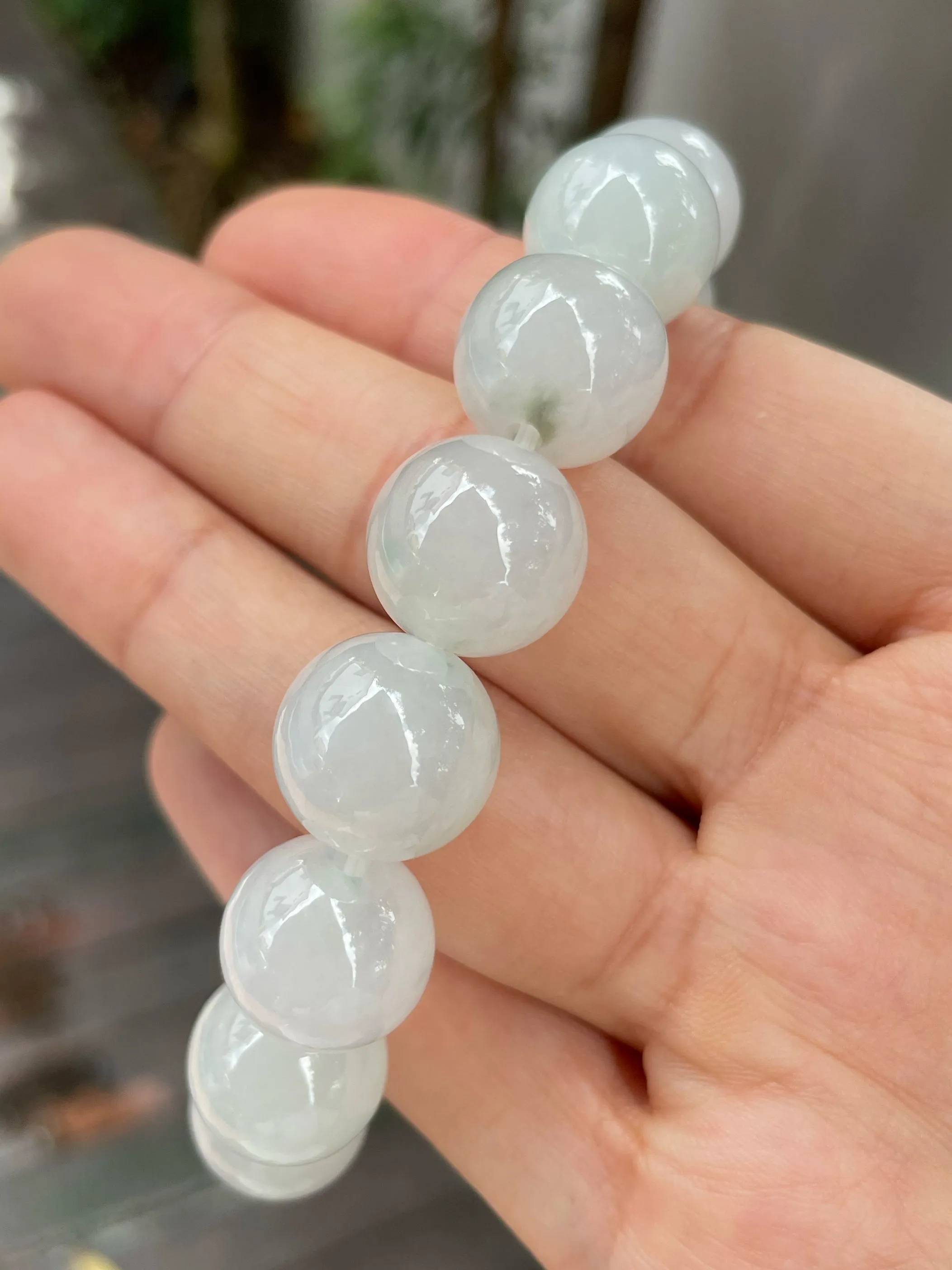 Icy White Jade Bracelet - Round Beads (NJBA055)