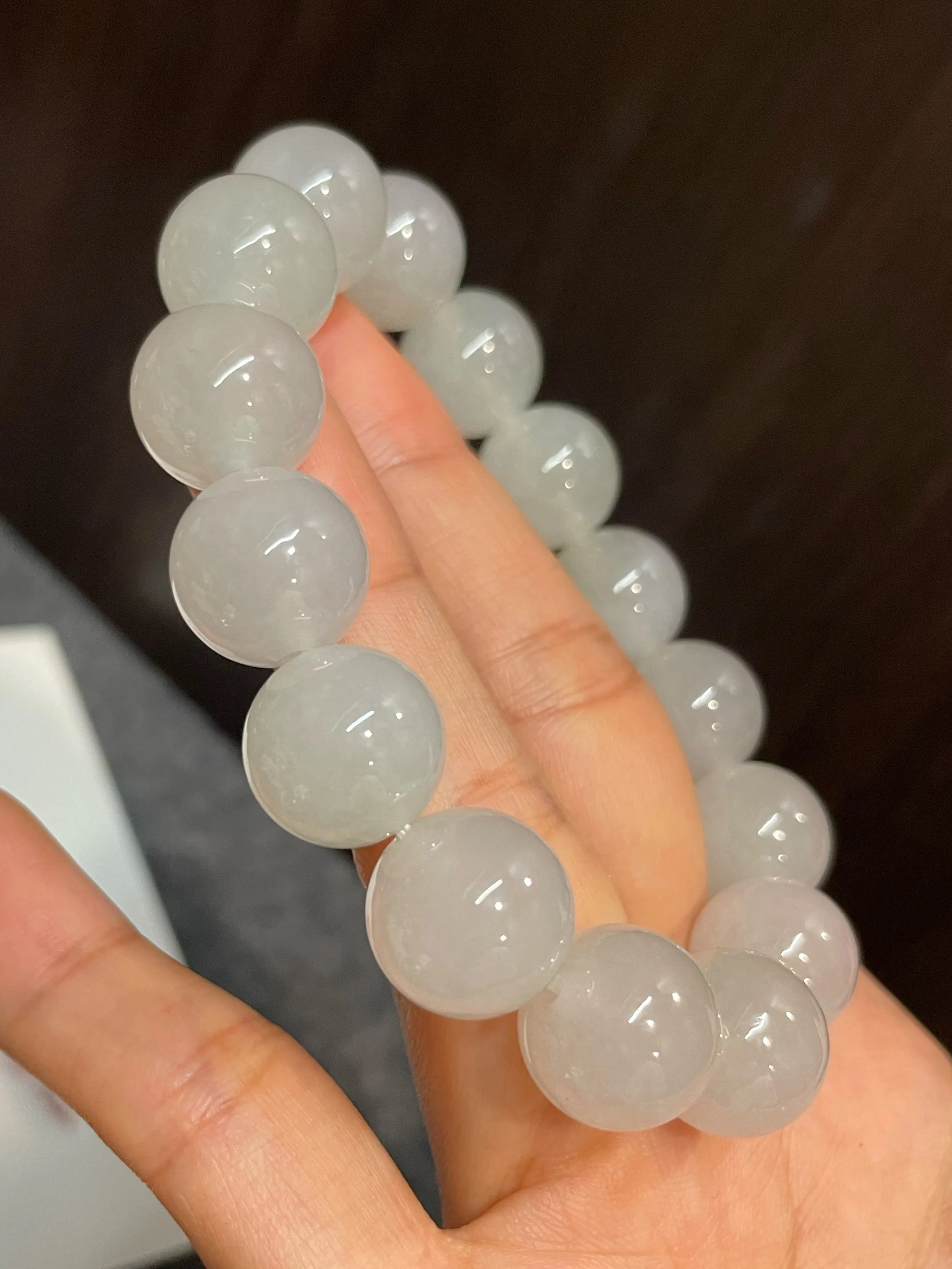 Icy White Jade Bracelet - Round Beads (NJBA055)