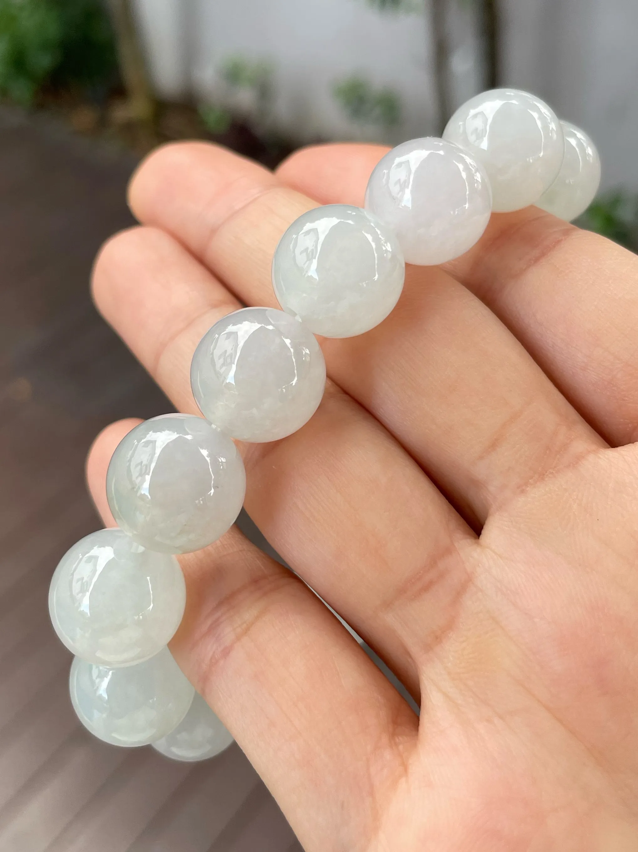 Icy White Jade Bracelet - Round Beads (NJBA055)