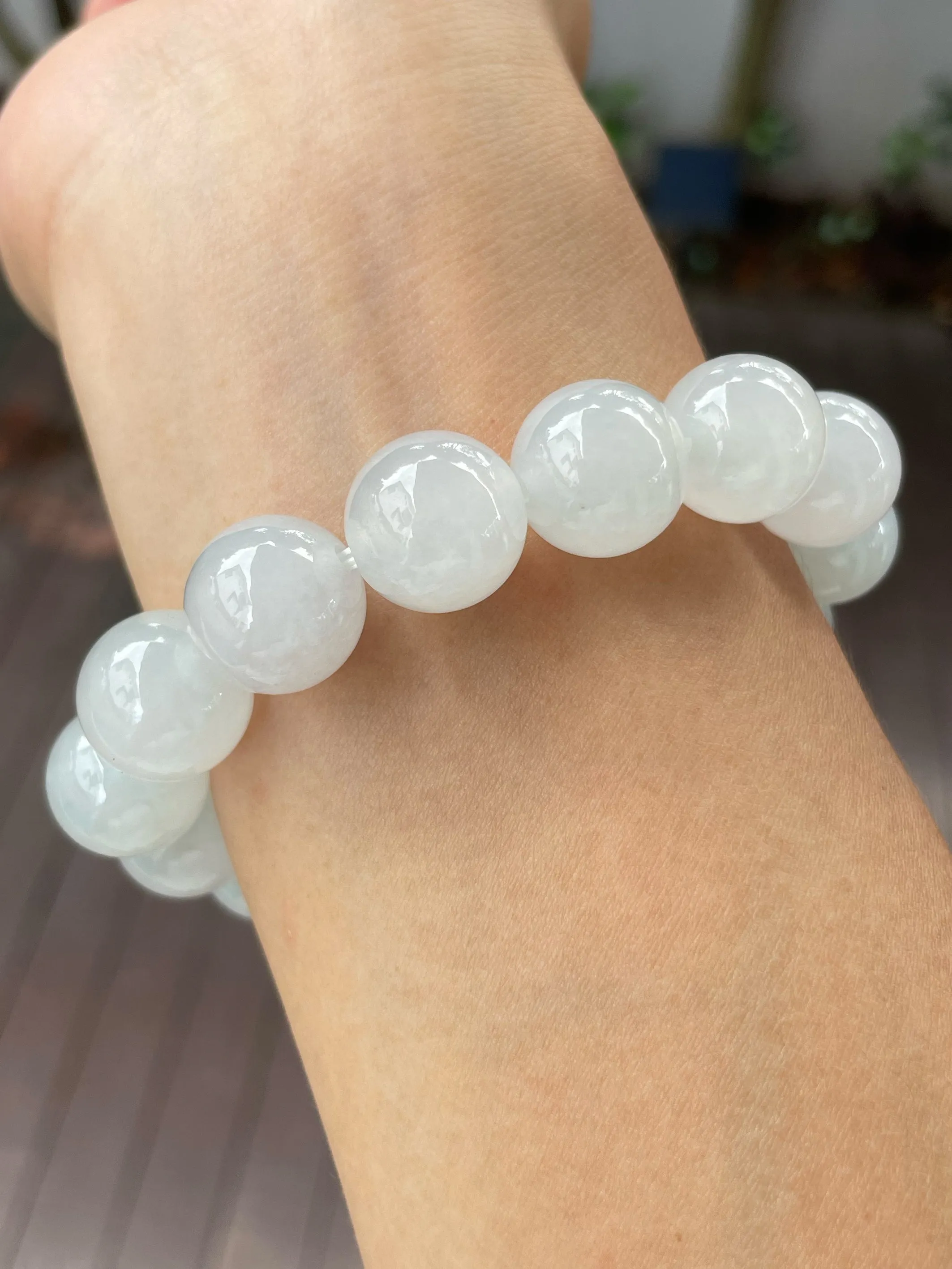 Icy White Jade Bracelet - Round Beads (NJBA055)