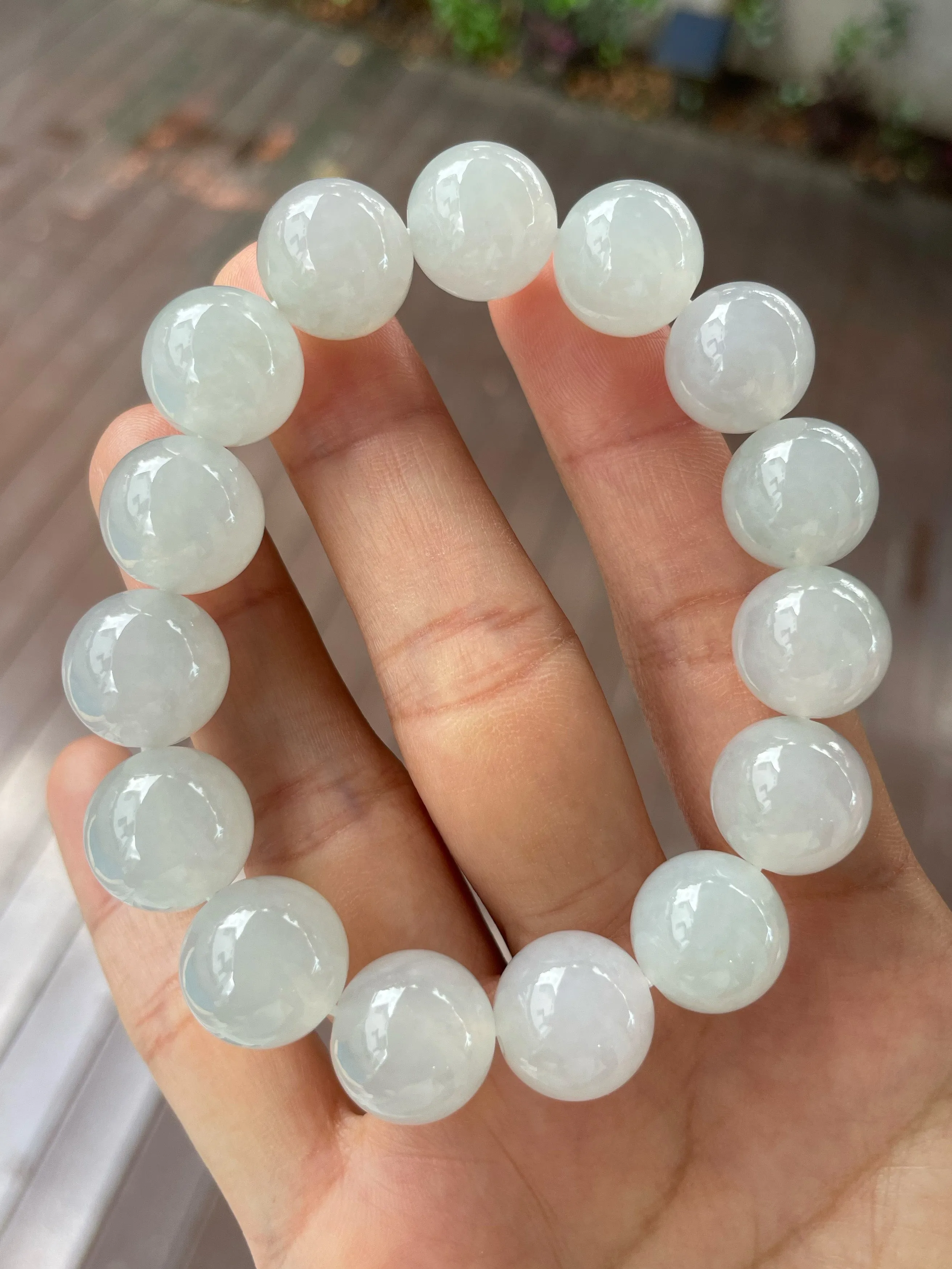Icy White Jade Bracelet - Round Beads (NJBA055)