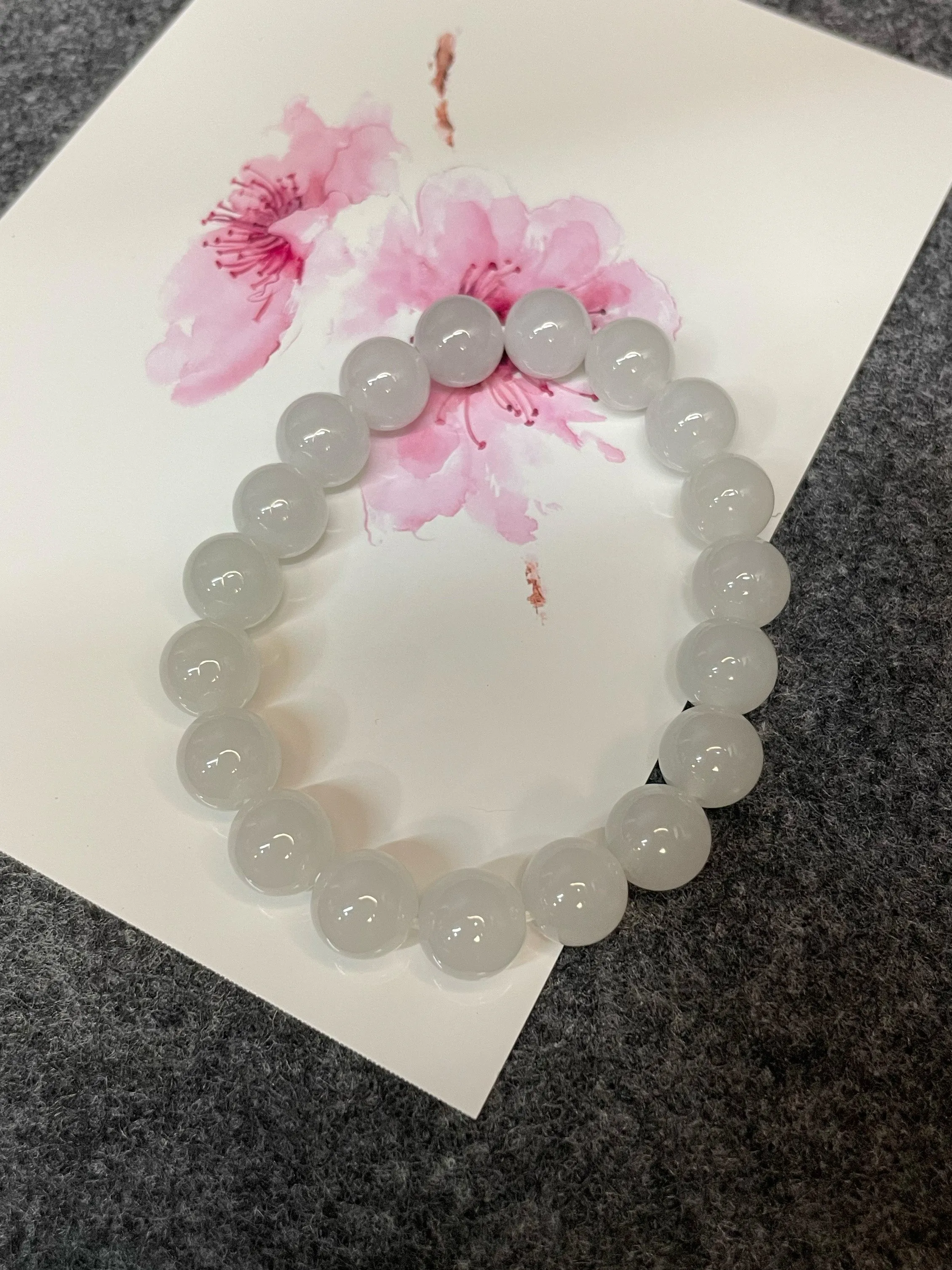 Icy White Jadeite Bracelet - Round Beads (NJBA069)
