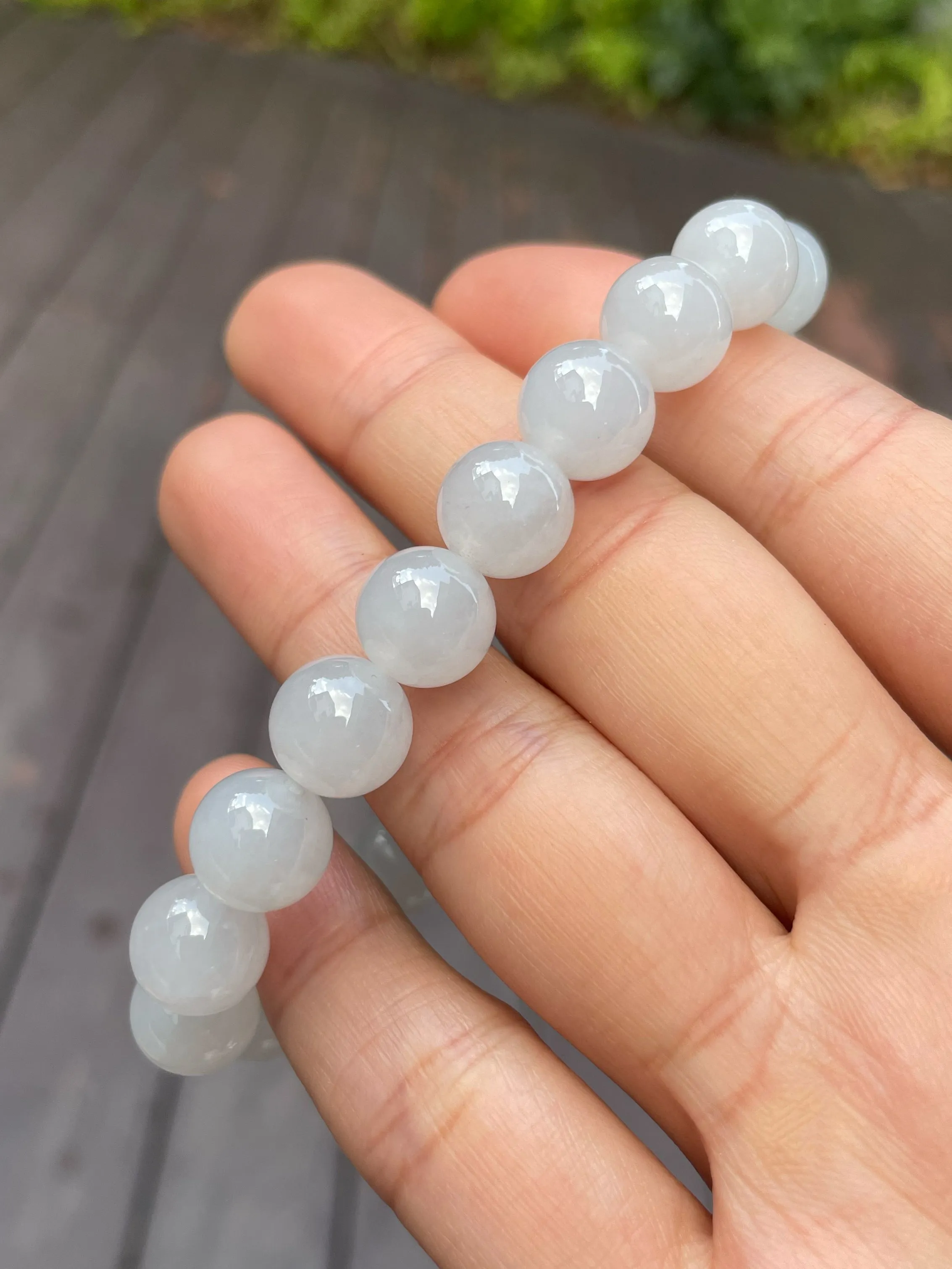 Icy White Jadeite Bracelet - Round Beads (NJBA069)