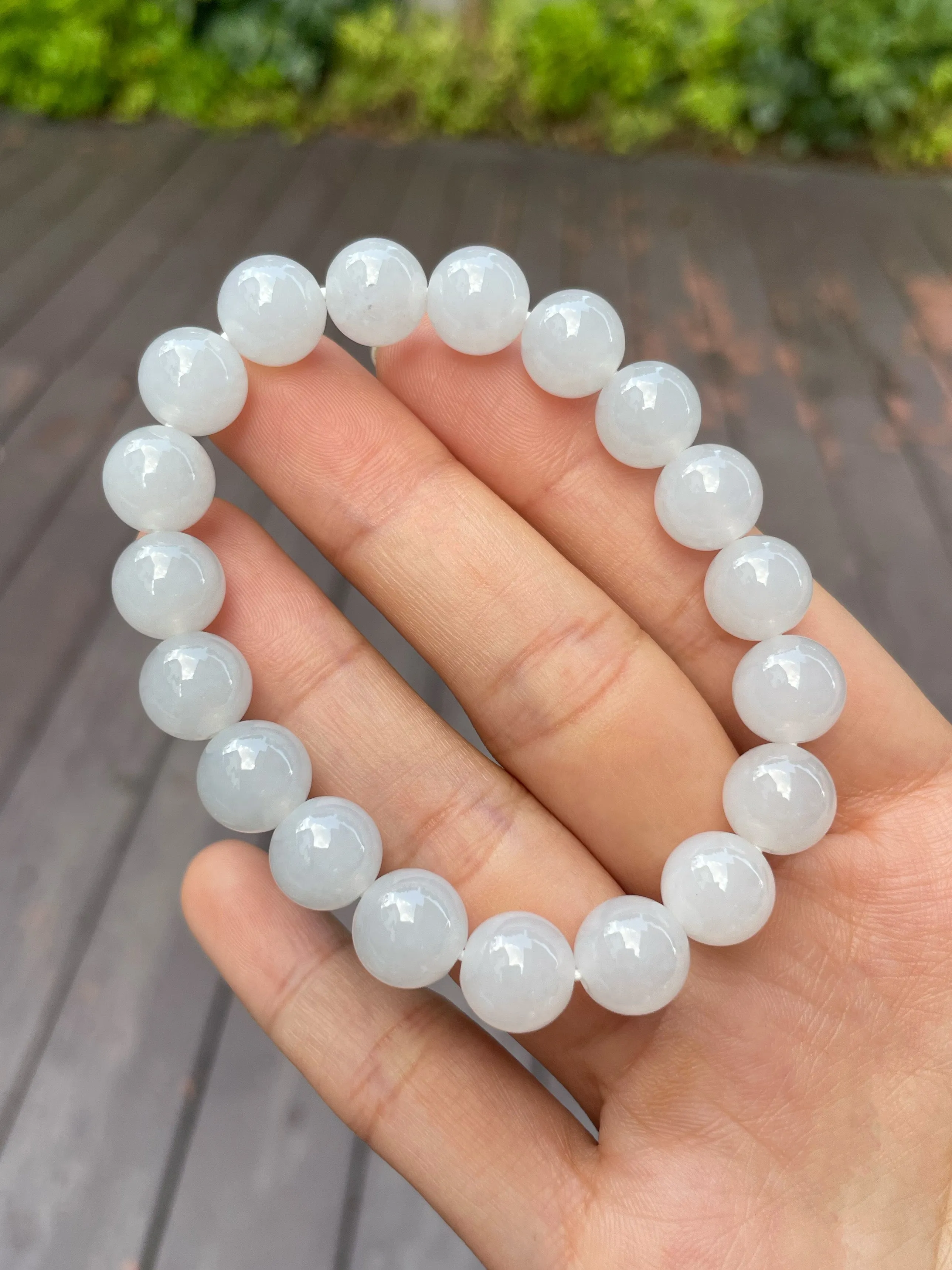 Icy White Jadeite Bracelet - Round Beads (NJBA069)