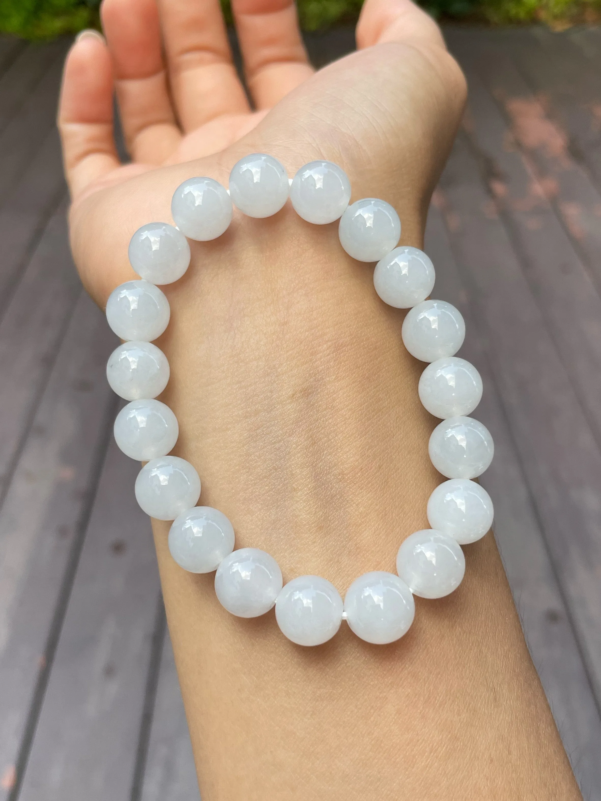Icy White Jadeite Bracelet - Round Beads (NJBA069)