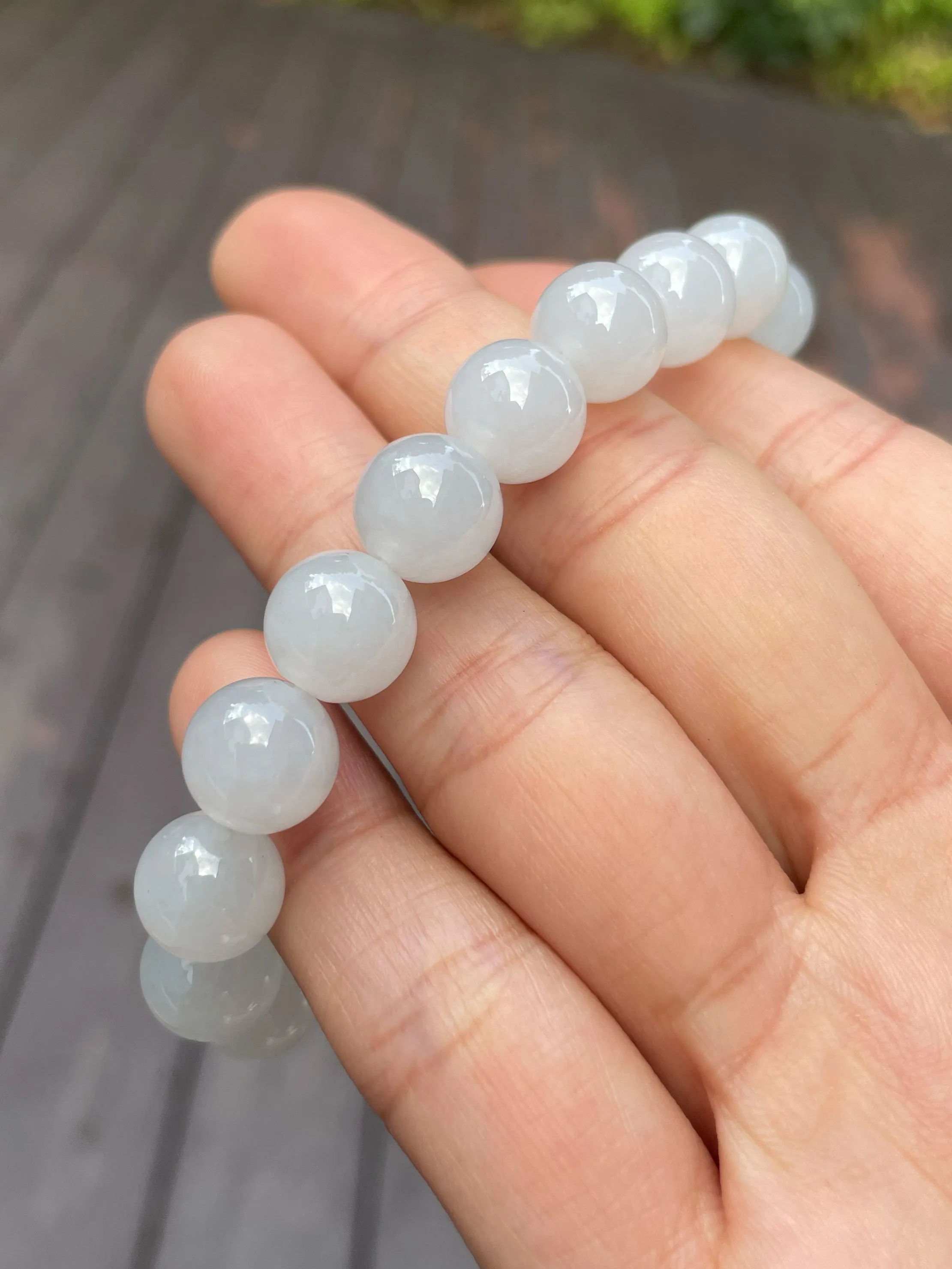 Icy White Jadeite Bracelet - Round Beads (NJBA069)