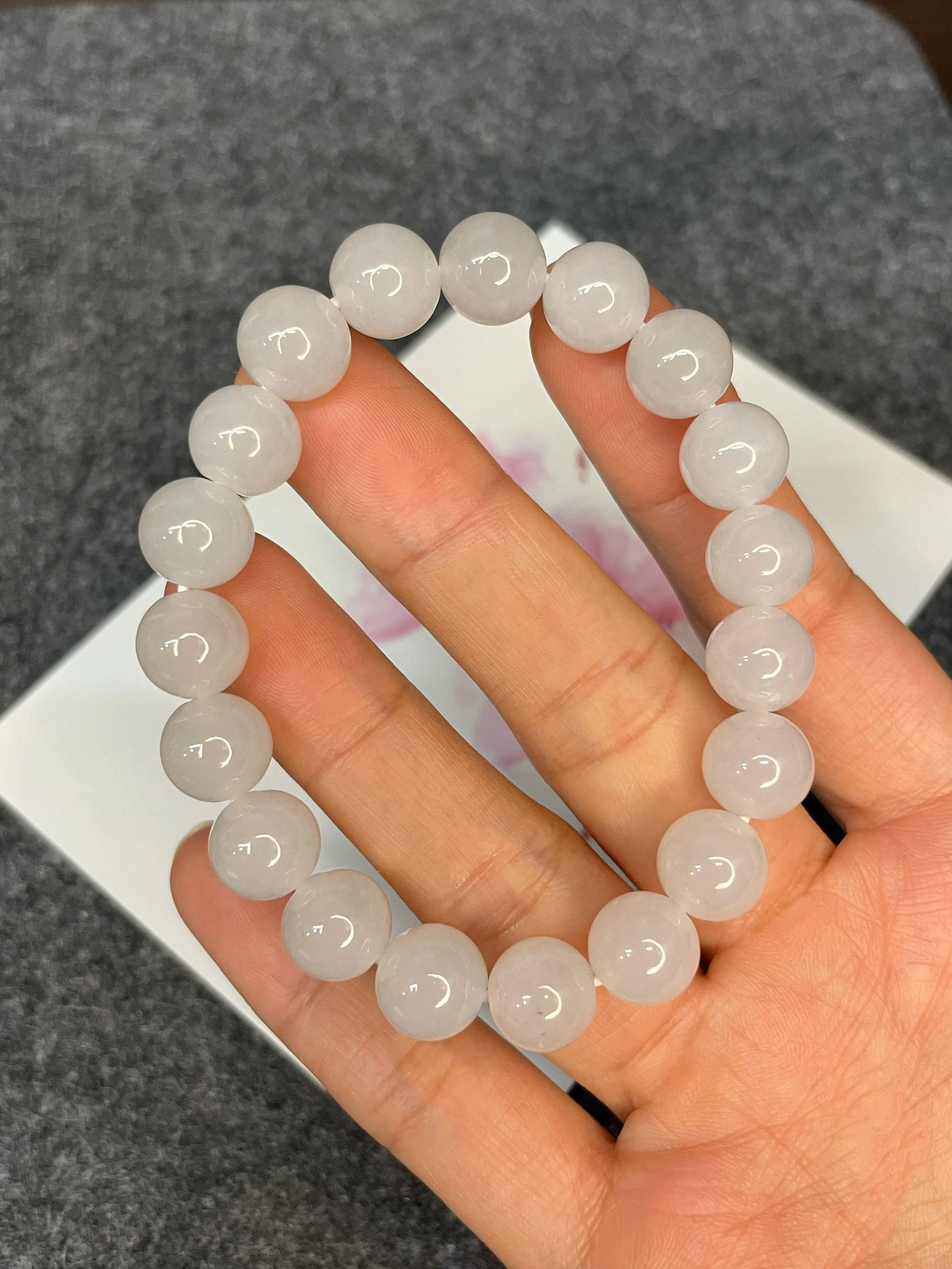Icy White Jadeite Bracelet - Round Beads (NJBA069)
