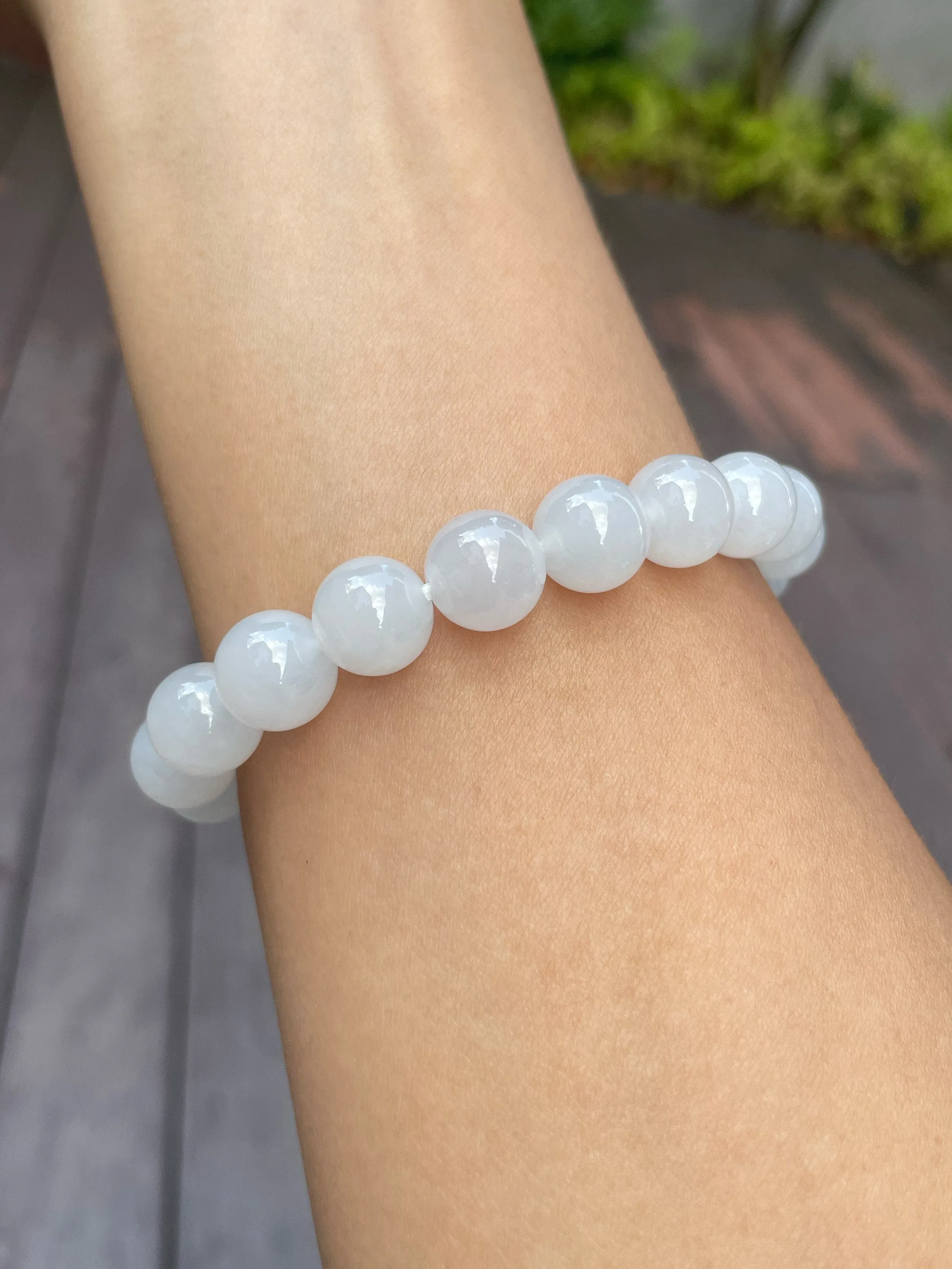 Icy White Jadeite Bracelet - Round Beads (NJBA069)