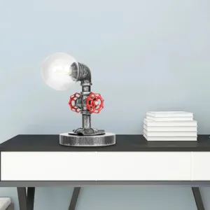 Industrial Antique Silver Bedroom Reading Lamp with Single Light Globe Shade and Clear/Amber Glass - Task Lighting