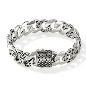 John Hardy Carved Chain Silver 14mm Curb Link Bracelet