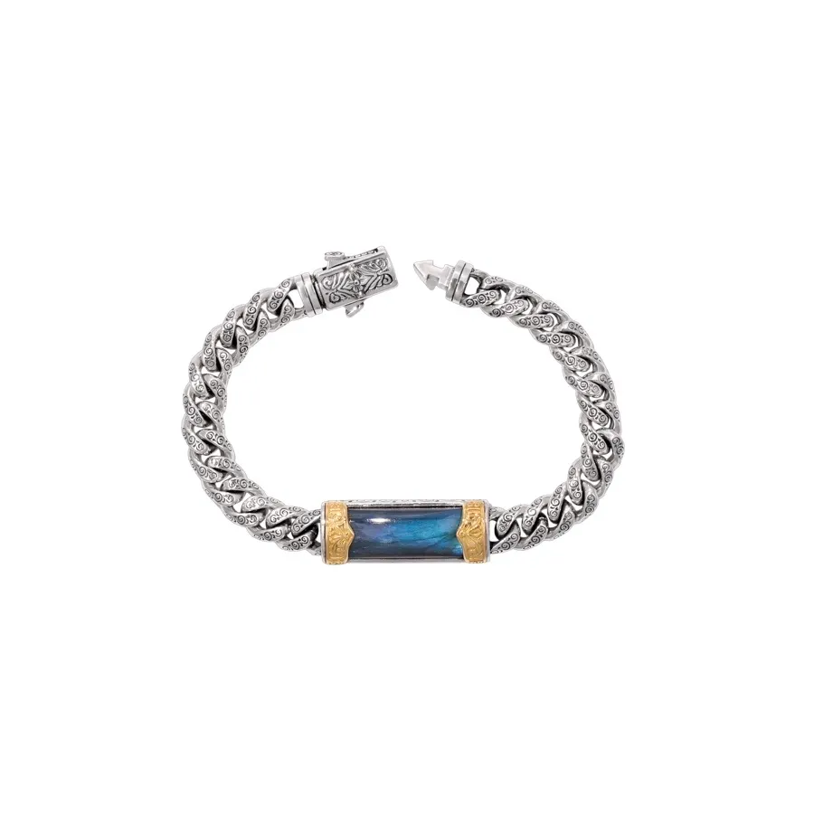 Konstantino Mens Sterling Silver and 18K Yellow Gold Labradorite Bracelet