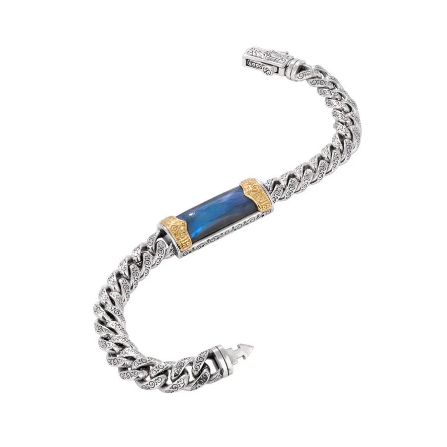 Konstantino Mens Sterling Silver and 18K Yellow Gold Labradorite Bracelet