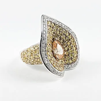 Large Heart Shape Multi Color CZ Silver Ring