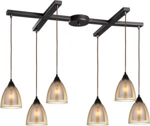 Layers 6 Light Pendant In Oil Rubbed Bronze and Amber Teak Glass