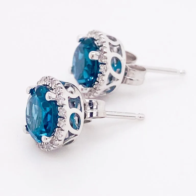 London Blue Topaz Diamond Halo Stud Earrings
