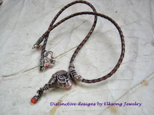 Love Knot Necklace, Thai Style Copper Heart, Coral & Wire Wrap