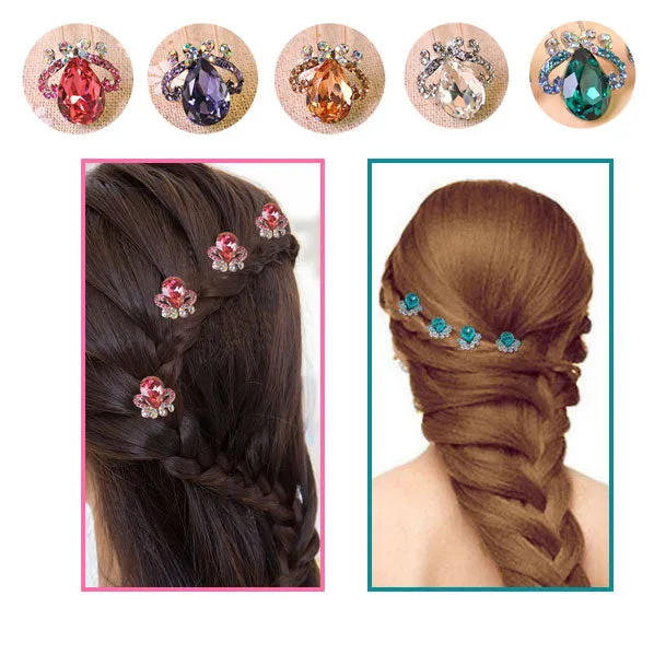 LUX Zircon and Czech Rhinestone Bridal 2-Prong Hairpins Crown [Pair]