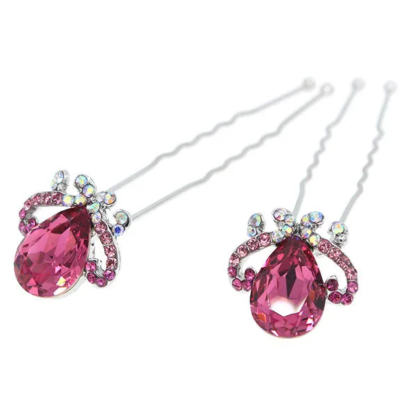 LUX Zircon and Czech Rhinestone Bridal 2-Prong Hairpins Crown [Pair]