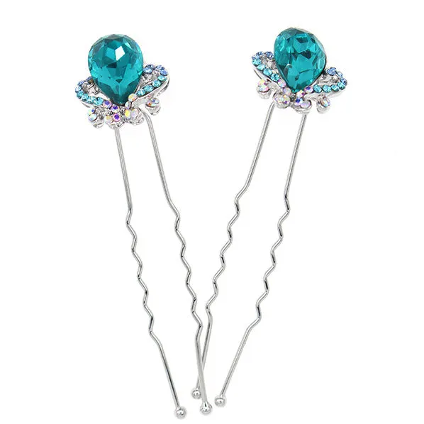 LUX Zircon and Czech Rhinestone Bridal 2-Prong Hairpins Crown [Pair]