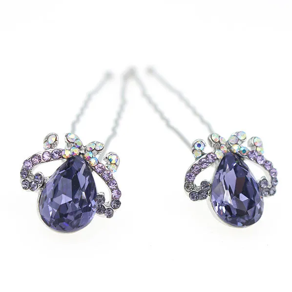 LUX Zircon and Czech Rhinestone Bridal 2-Prong Hairpins Crown [Pair]