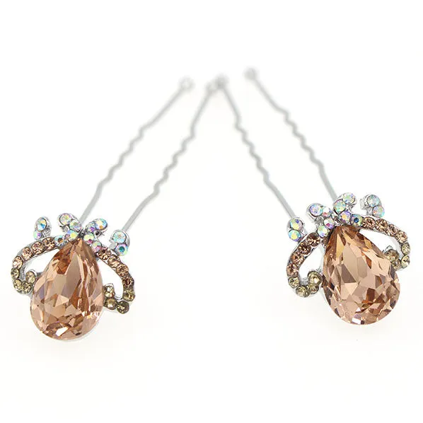 LUX Zircon and Czech Rhinestone Bridal 2-Prong Hairpins Crown [Pair]