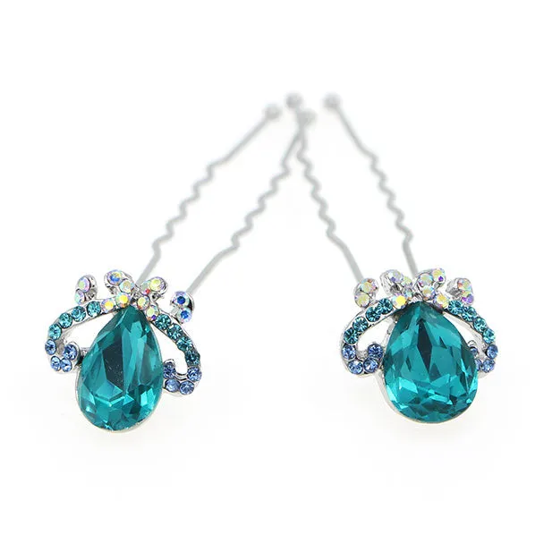 LUX Zircon and Czech Rhinestone Bridal 2-Prong Hairpins Crown [Pair]