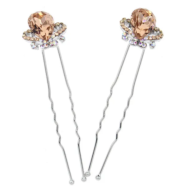 LUX Zircon and Czech Rhinestone Bridal 2-Prong Hairpins Crown [Pair]