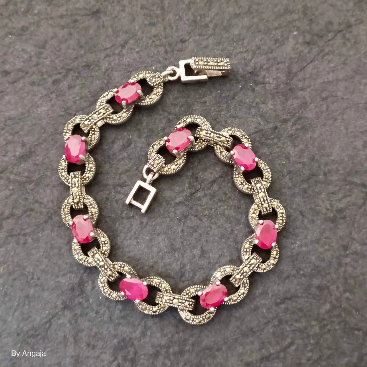 Marcasite Ruby Silver Bracelet