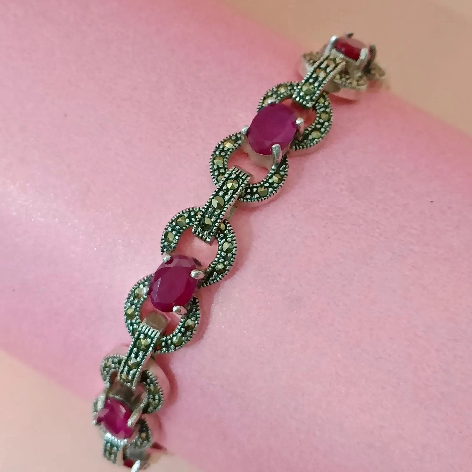 Marcasite Ruby Silver Bracelet