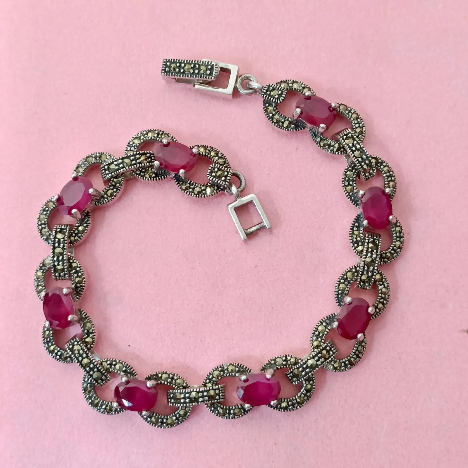 Marcasite Ruby Silver Bracelet