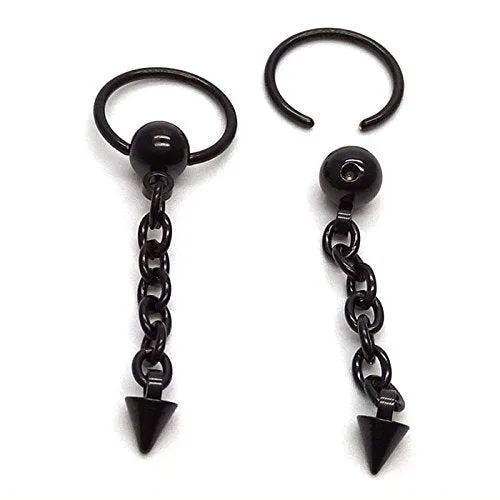 Mens Womens Stainless Steel Spike Chain Huggie Hinged Hoop Earrings Drop Dangle, 2 pcs