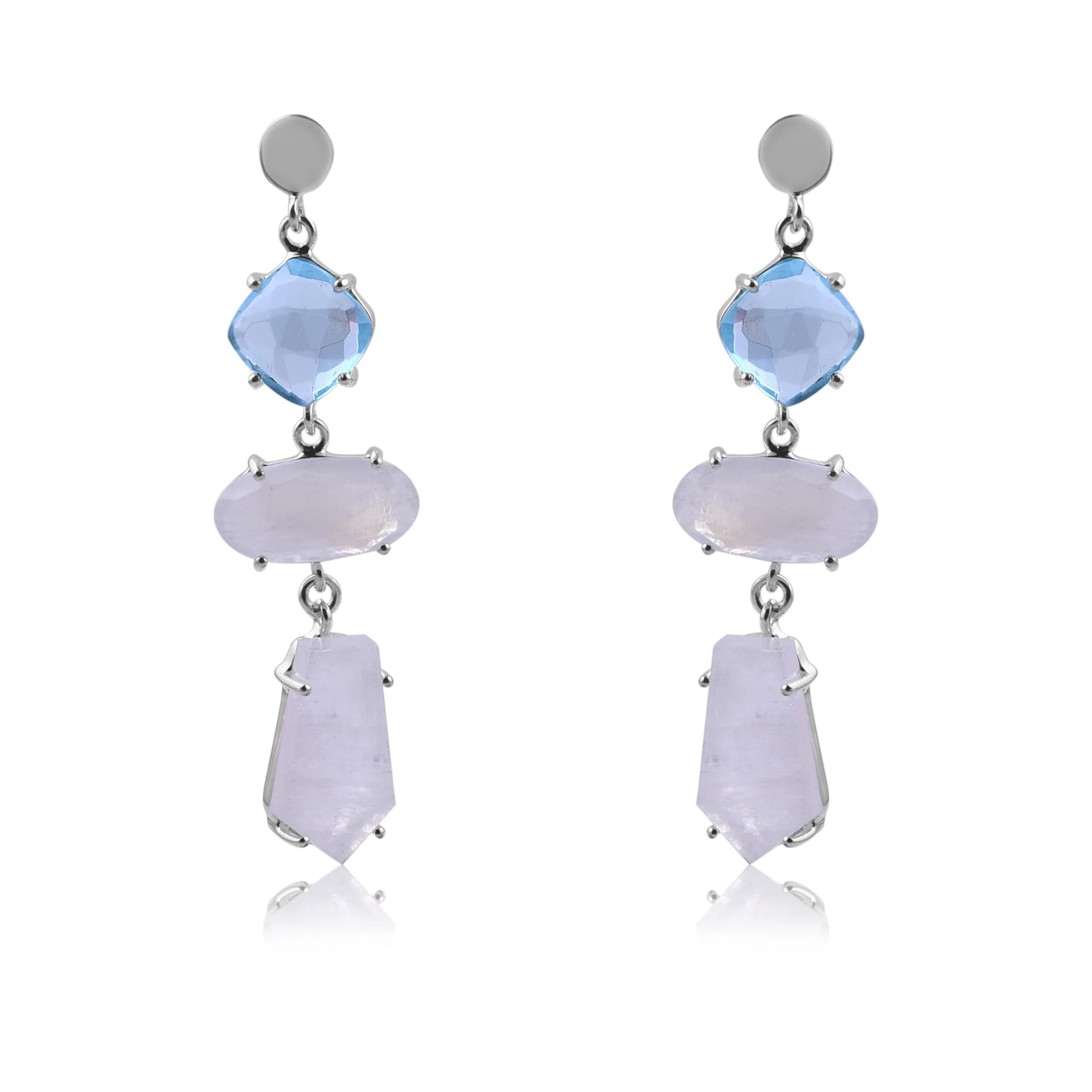 Moonstone & Blue Quartz Silver Drop Earrings