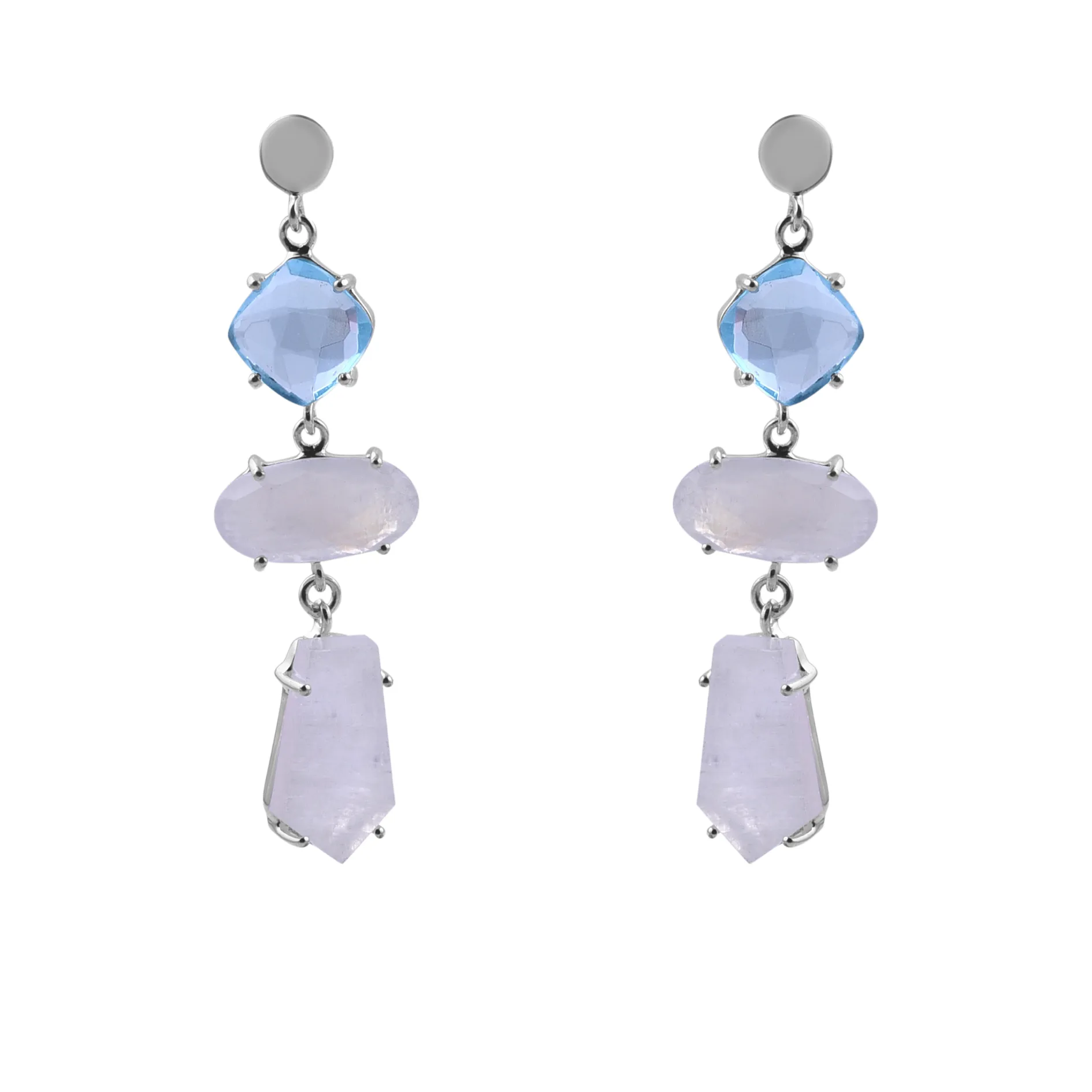 Moonstone & Blue Quartz Silver Drop Earrings