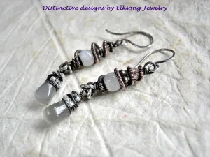 Moonstone & Copper Wire Wrap Earrings, Neutral Colors, Go To Favorites