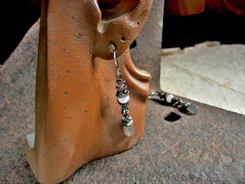 Moonstone & Copper Wire Wrap Earrings, Neutral Colors, Go To Favorites