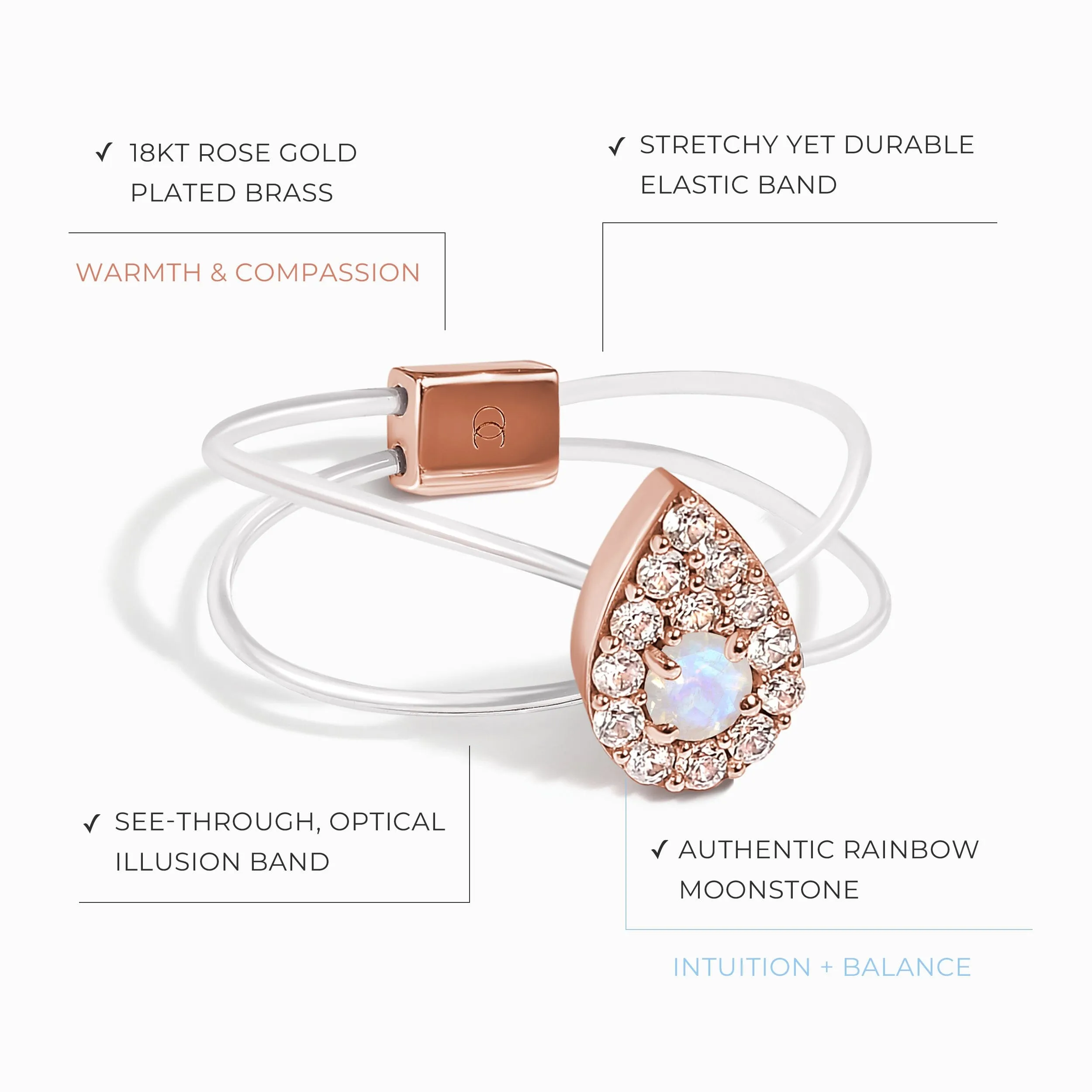 Moonstone White Zircon Ring - Lustre Floating Ring