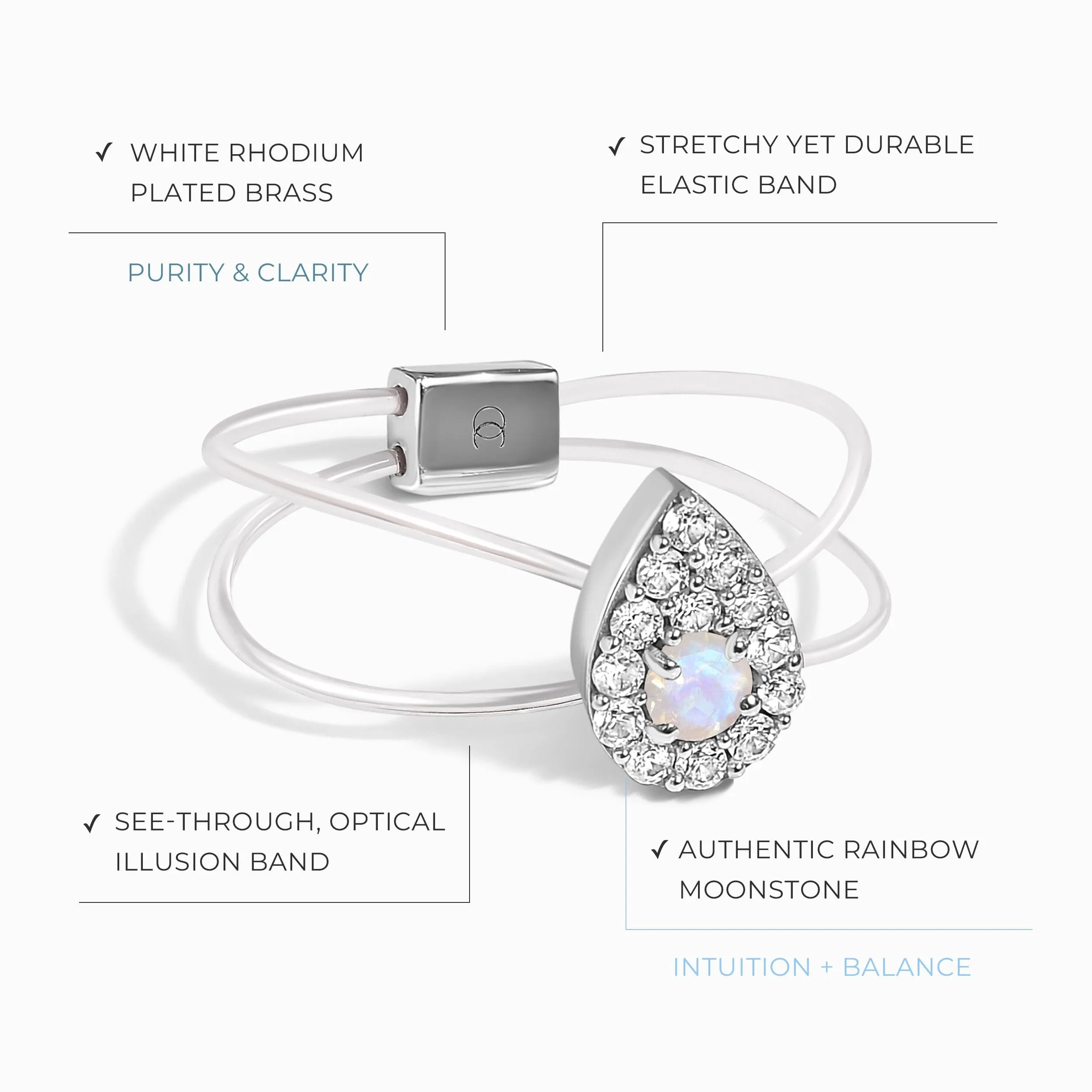 Moonstone White Zircon Ring - Lustre Floating Ring