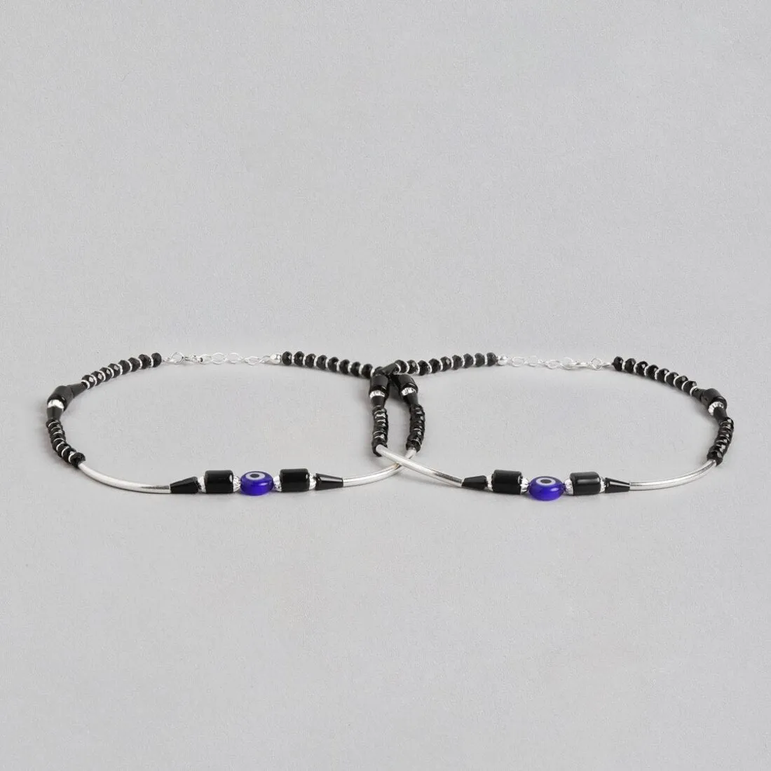 Mystic Charms 925 Sterling Silver Rhodium-Plated Evil Eye Anklet