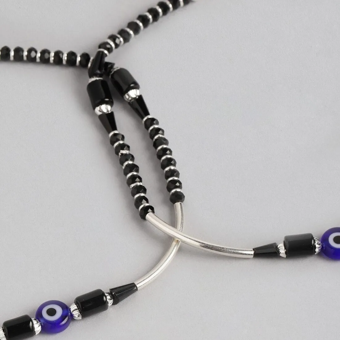 Mystic Charms 925 Sterling Silver Rhodium-Plated Evil Eye Anklet